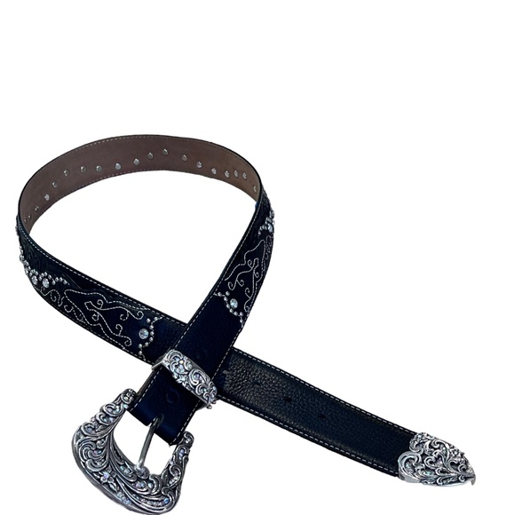 Tony Lama Kaitlyn Swarovski Crystals Metal Bead Black Leather Belt main image 11